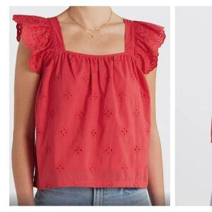 Design History Brianna Eyelet Top Pink Size Large NWT Stitch Fix Flutter Sleeve